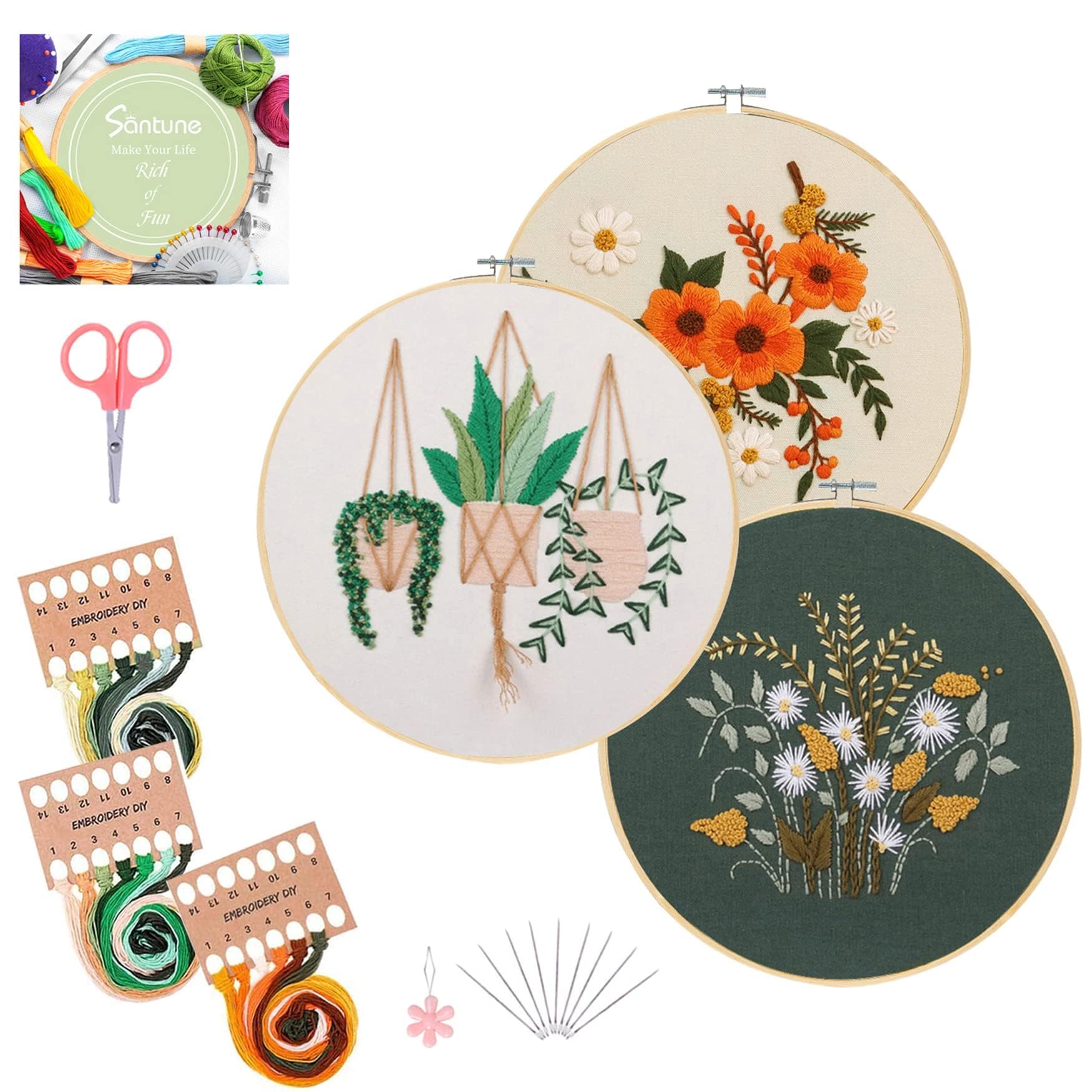Mini Embiodery Set Mua Santune 3 Sets Embroidery Kit for Beginners Needlepoint Cross ...
