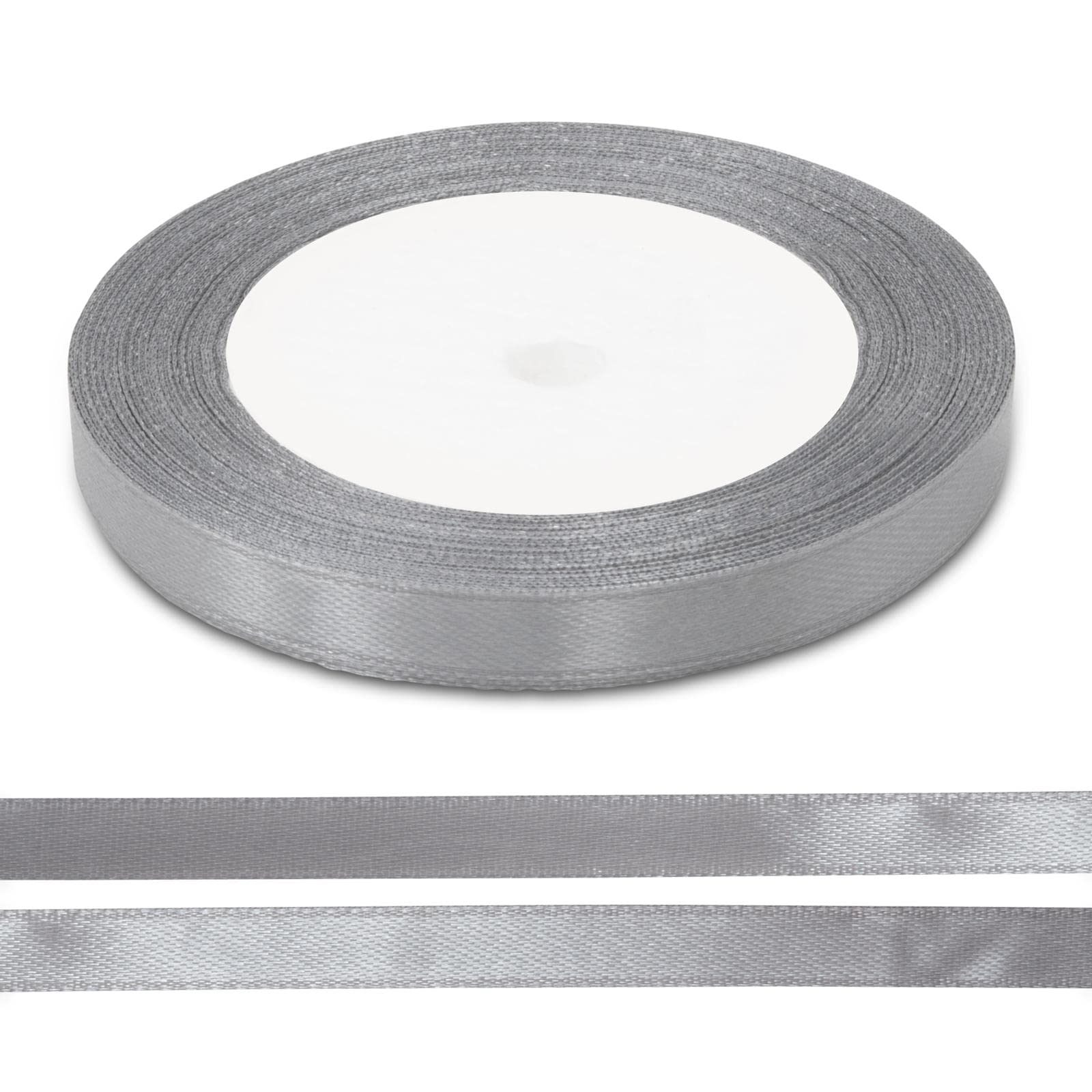 DYANATIC Satin Ribbon (10mm x 22m) - 25 Yards Craft Ribbon | Silver Christmas Ribbon for Gift Wrapping, Christmas Decorations, DIY Crafting