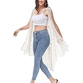 Anna-Kaci Boho Crochet Long Vest Top for Women Sleeveless Lace Cardigan Kimono Swimwear Cover Ups