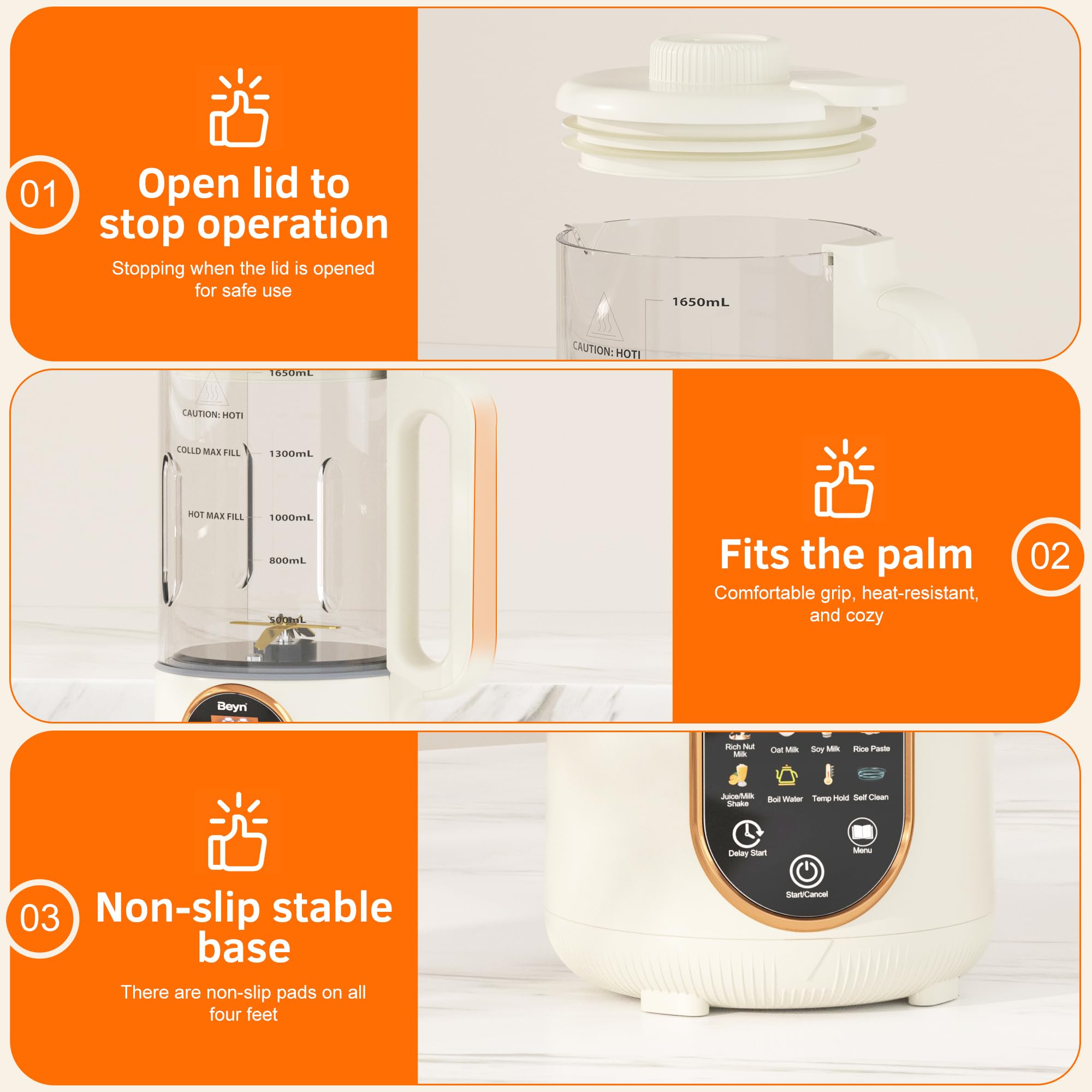 Beyn Máquina para hacer leche de nueces de 60 oz con cuchillas de titanio de 48 hojas, máquina automática para hacer leche a base de plantas 10 en 1 para avena casera, soja, almendras, jugo y más, retención de temperatura, inicio retardado, ebullición y limpieza automática