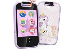 UCIDCI Kids Phone Toys Unicorns Gifts for Girls Ages 3-7, Touchscreen Fake Phone Music Player with 180° Rotatable Camera, Pretend Play Learning Toy Birthday for 3 4 5 6 7 8 Girls Kids