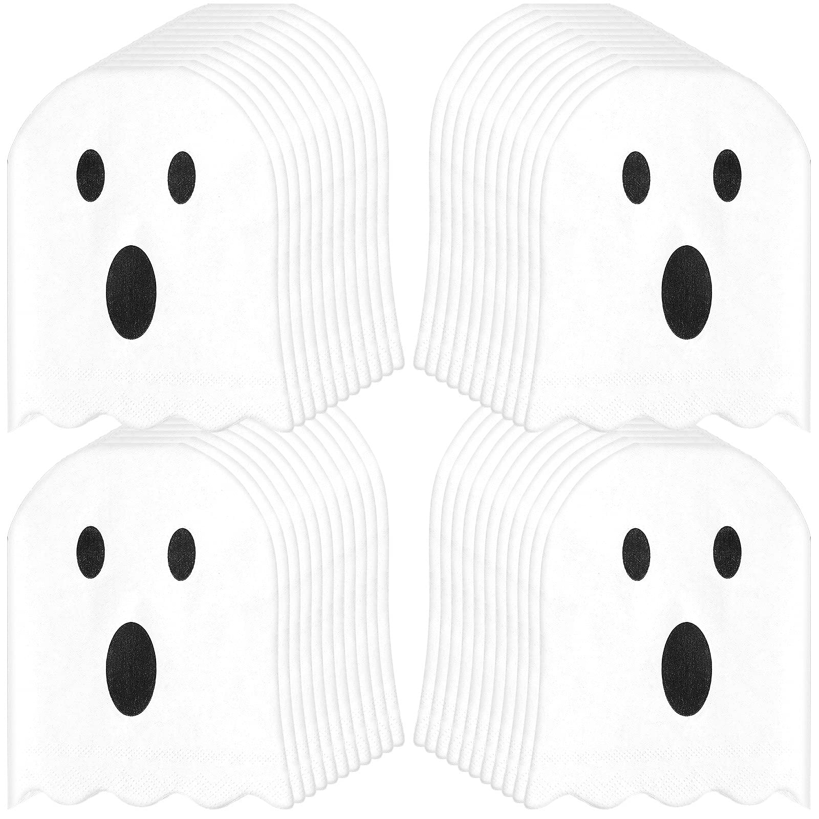 Photo 1 of 100 Pieces Ghost Napkins Halloween Napkins White Ghost Folded Halloween Napkins Disposable 2 Ply Halloween cocktail Napkins Tableware Decoration for Home Dinner Holiday Party Supplies(Basic)