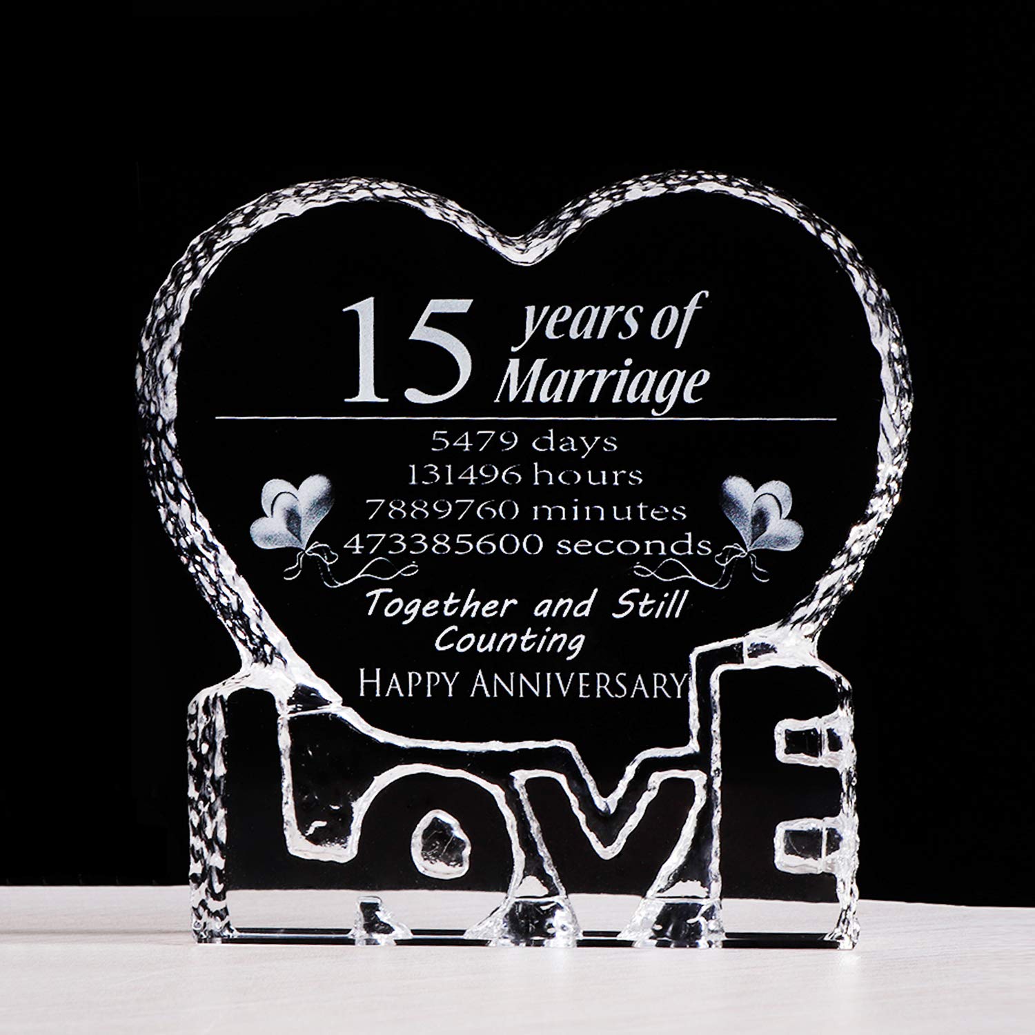 Movdyka 15th Wedding Anniversary Crystal Gift for Her Wife Him Couple 15 Year Marriage Crystal Love Heart Paperweight Keepsake