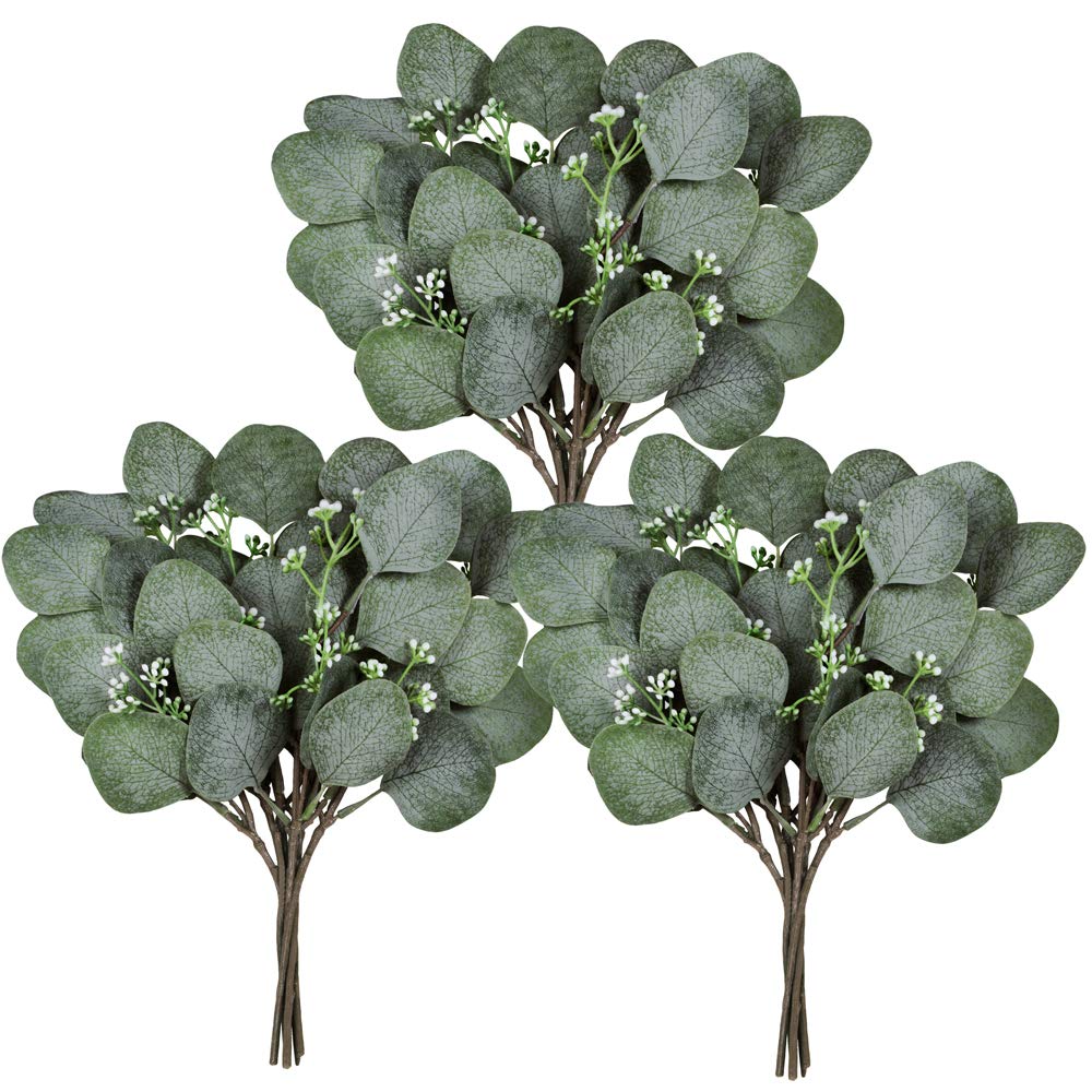 Winlyn 18 Pcs Seeded Eucalyptus Leaves Stems Bulk Artificial Greenery