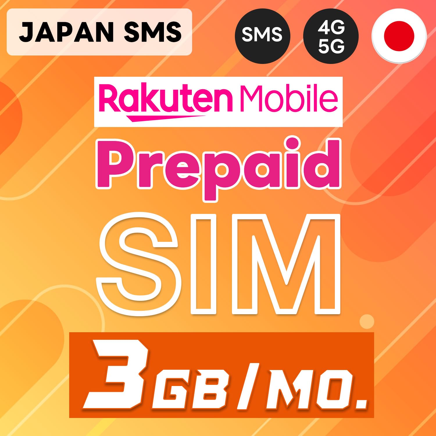 Japan Rakuten Mobile Prepaid SIM Card w/Text(SMS) to 73+ Countries, 1Year Plan, 3GB/mo. in Japan (Global 1GB/mo.), Quick Activation, 3-in-1 Triple-Cut SIM Card