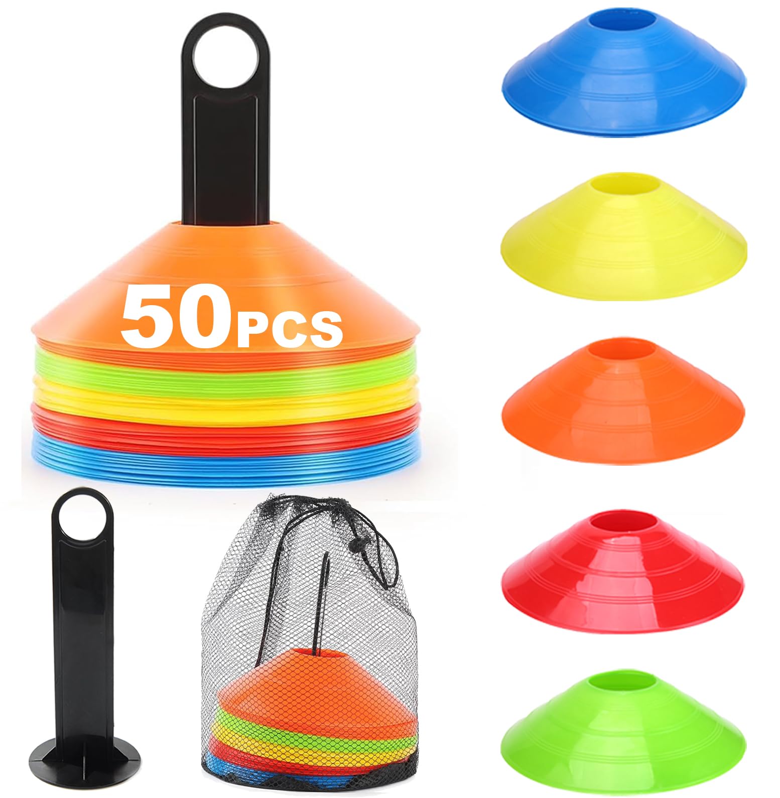 niuniaj Football Cones(Set of 50)-Cones for football training with Carry Bag and Cone Holder,Perfect for Football and Sports,Training Cones,Sports Cones,Football Cones Training Set,Multisport Cones