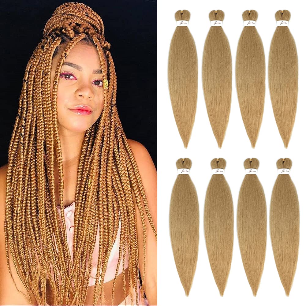X-Tress 8pcs Honey Blonde Braids Pre Stretched Braiding Hair 24" Synthetic Hair Easy Braid Blonde Hair Kanekalon Braiding Hair Crochet Box Braids Yaki Texture Hair Extension Durable