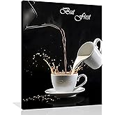 OWNANRTHM Coffee Canvas Wall Art But First Coffee Sign Poster Abstract Coffee Pictures for Coffee Bar for Kitchen Dining Room Wall Decor Framed 8X10 inch