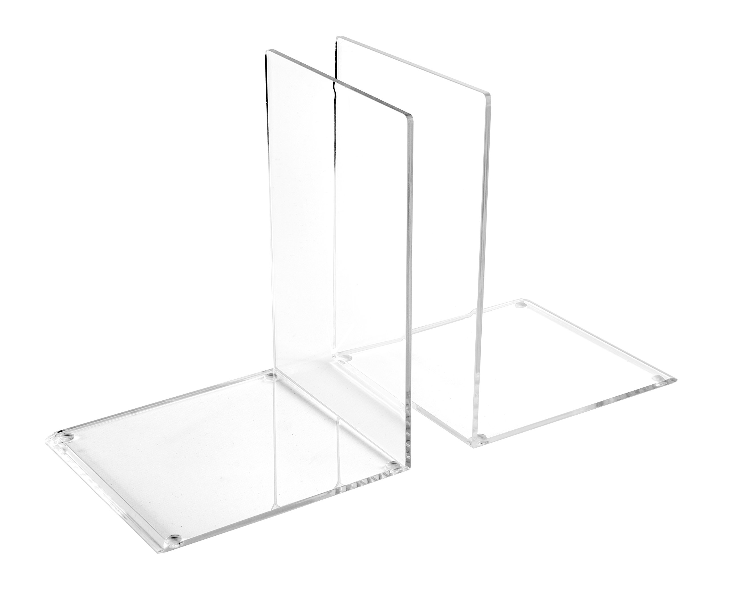 OSCO Acrylic Bookends with Clear Rubber Pads Non Slip, Stylish Book Supports for Desk, Office, Shelf, Home, Modern Design, 15D x 16W x 21.2H cm, Clear, Large, 2 Pieces โ image 1