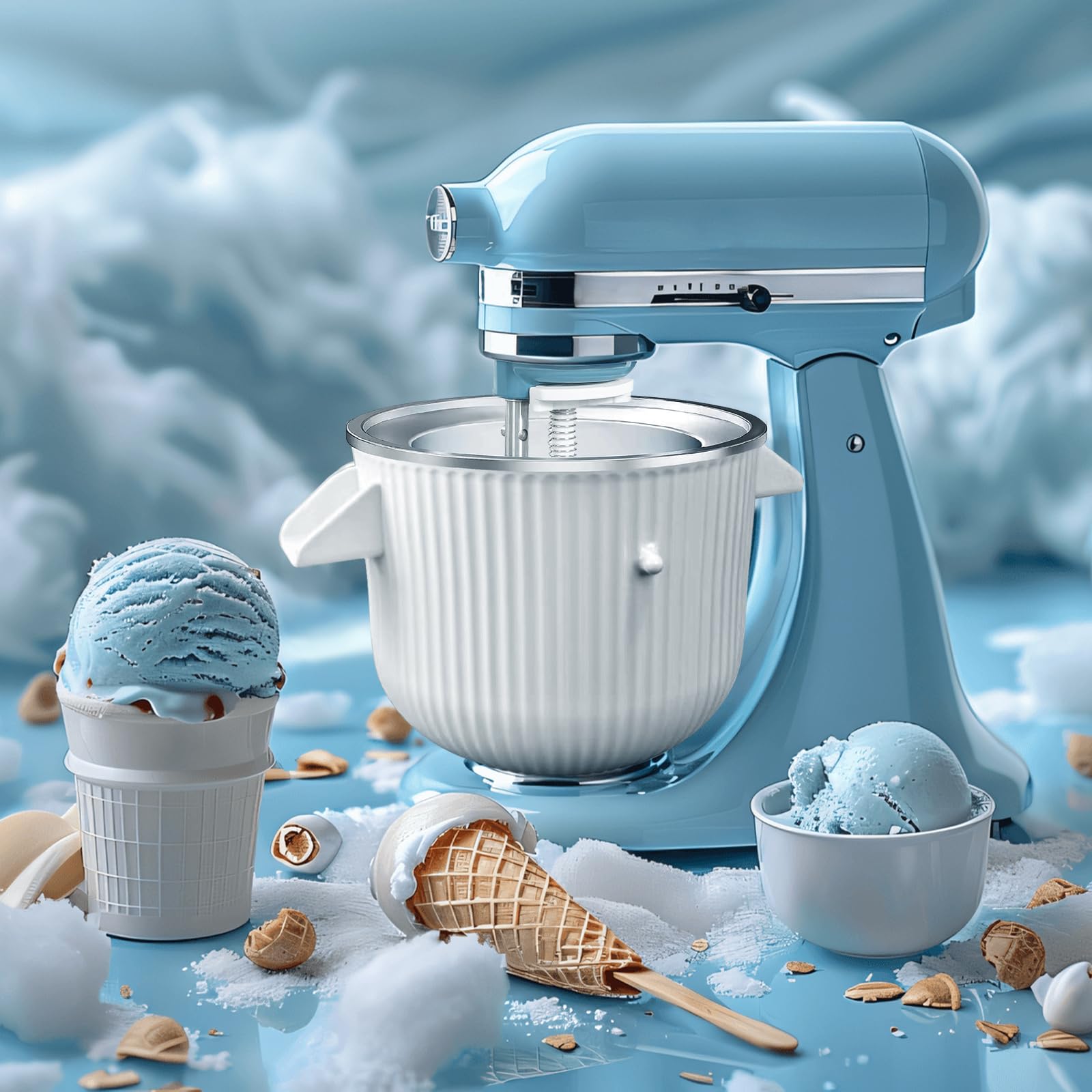Ice Cream Maker Attachment for Kitchen Aid Stand Mixer, 2 Quart, Ice Cream & Sorbet Gelato Maker Machine, Fits 4.5Qt and Larger Stand Mixers, with 2 Ice Cream Holder