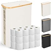 Odonata Large Toilet Paper Storage Basket with Lid, Slim Toilet Paper Organizer, Hold up to 20 Regular Rolls or 15 Mega Rolls. (Beige, 49L)