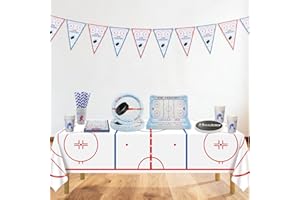Hockey Party Supplies, Hockey Birthday Decorations Including Plates Napkins Tablecloth Pennantfor Kid's Sports Themed Party, 