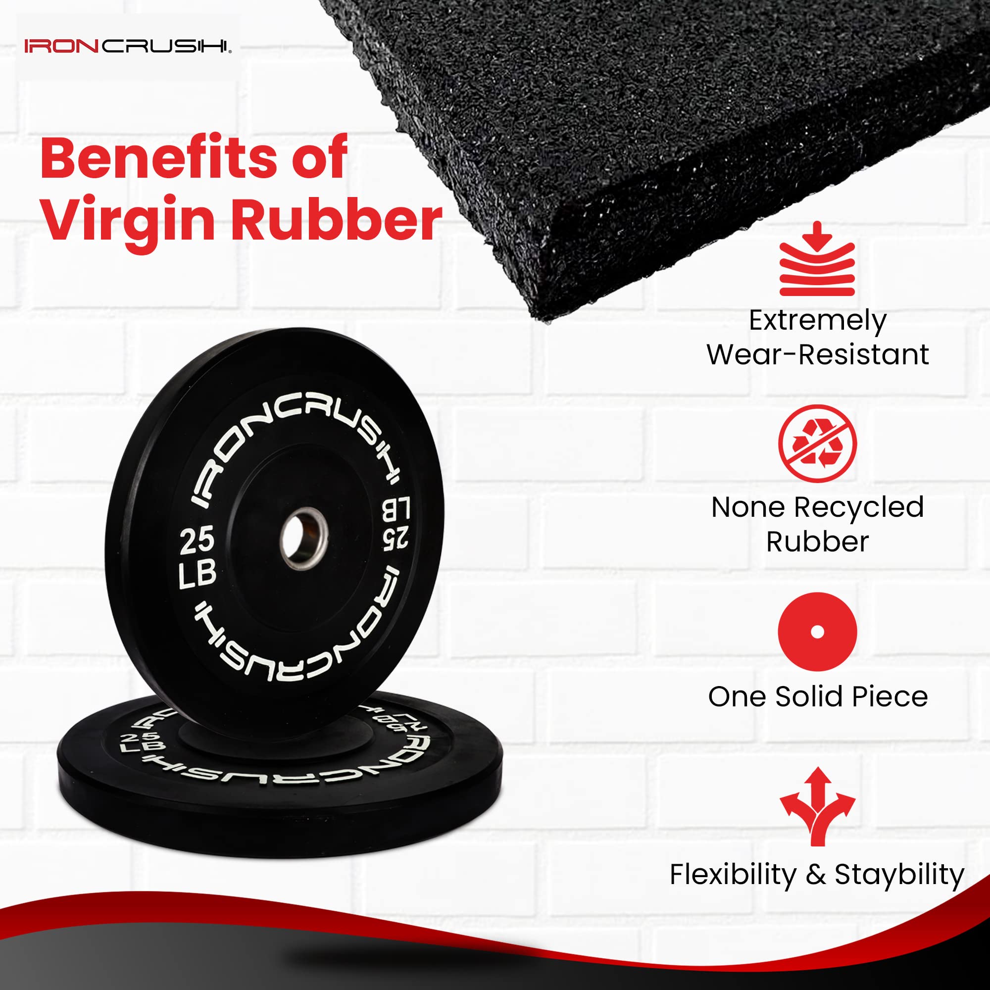 Iron Crush Olympic Bumper Plates Set Virgin Rubber Weights for