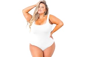 POSESHE Women's Plus Size Outfits Sleeveness Tank Top Bodysuit Square Neck S-5xl