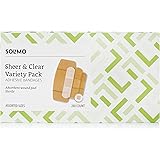 Amazon Brand - Solimo Adhesive Bandage Variety Pack, Sheer and Clear Bandages, Assorted Sizes, 280 Count