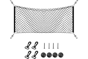 VEMOTE 43.3X 19.7 Inch Heavy Duty Cargo Net Stretchable, Adjustable Elastic Trunk Storage Net for SUVs, Cars and Trucks, Pickup Truck Bed Storage Net with Hooks