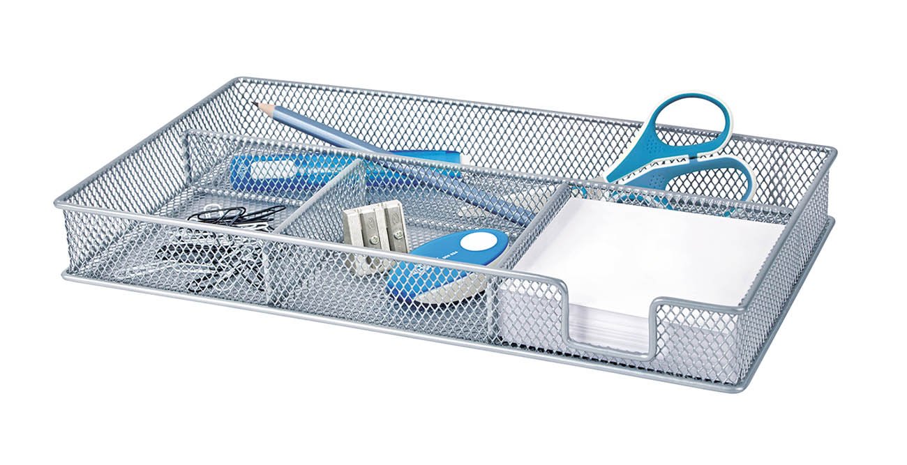 Wedo 651601 Pen Tray Office (4 Shelves Powder Coated Wire Metal 29 x 16 x 4 cm) Silber