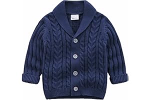 Infant Baby Boys Crochet Cardigan Chunky Knit Sweater V-Neck Uniform Cardigan Button up Knitted Sweater Jacket Coat