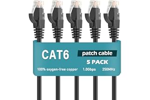 Ethernet Cable 1 ft 5 Pack - Cat 6 High Speed Network Cable with Rj45 Connectors, Short Patch Cable for Patch Panel, Switch