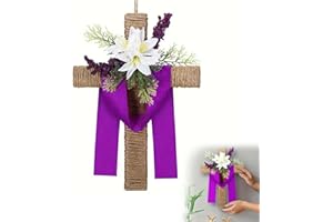 Sturdy Easter Cross Wreath for Front Door, Durable Wood Cross Sign with Securely Attached Flowers, Weather Resistant Spring H