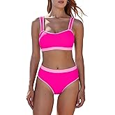 MOOSLOVER Women Bandeau High Waisted Bikini Sets Cheeky High Cut Swimsuit 2 Piece Bathing Suits