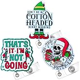 3PC Funny Christmas Badge Reels for Nurse Nurses Nursing Xmas Retractable Clip ID Card Name Holders Fun Cute Holiday Festive Elf Winter Seasonal Santa Glitter Decorative Gifts Supplies Accessories