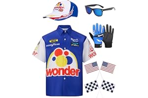 MEISTUIK 6Pcs Ricky Bobby Costume Talladega Nights Outfit Halloween Adult Costume Accessories Set for Men Women