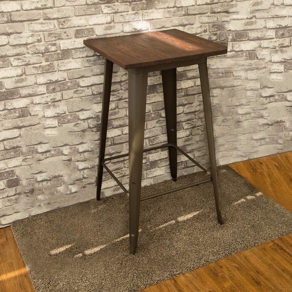 Glitzhome Modern Style Square High Heavy-Duty Metal Bar Table with Wooden Top Sturdy Frame Bistro Pub Table: Kitchen & Dining