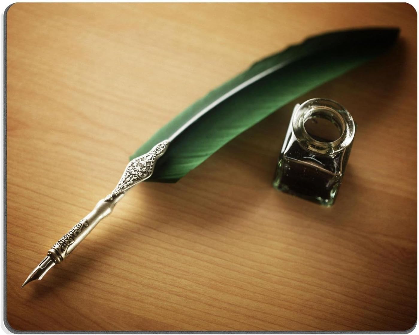 Quill pen and ink well resting on a desk Rectangle Mouse Pad,Gaming Mouse Pad,Mousepad