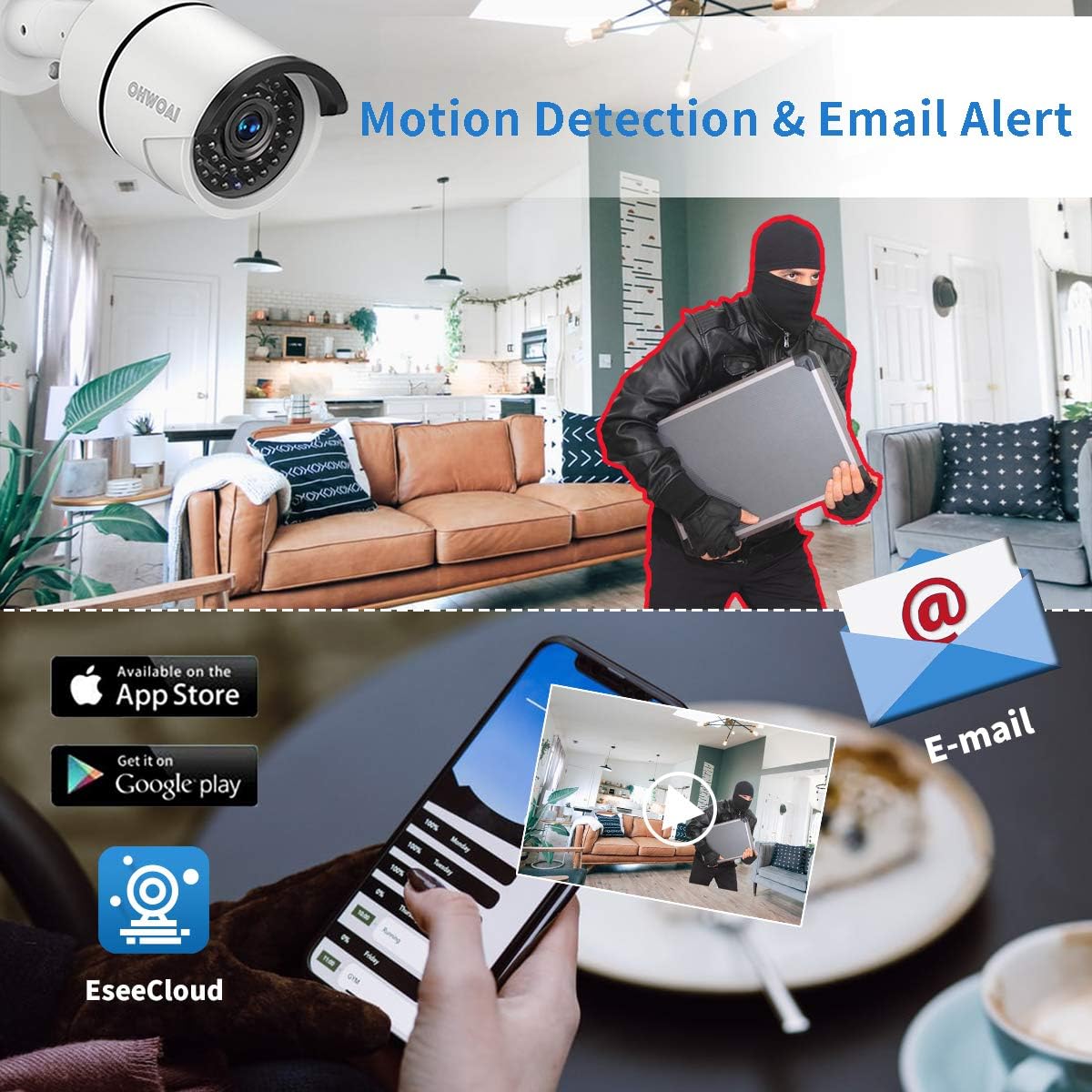 8PCS 1080P 2.0MP CCTV WIFI IP Cameras for Homes,OHWOAI HD Surveillance