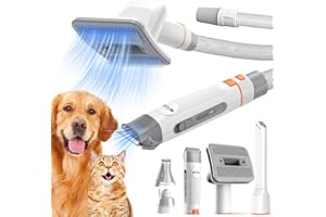 Afloia Pet Grooming Vacuum Attachments, Dog Hair Vacuum Groomer, 5 in 1 Dog Grooming Kit with Clippers Nail Grinder Shedding Brush for Vacuum Cleaners Like Dyson, Shark, Bissell, Eureka, etc