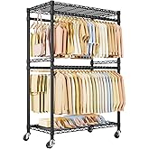 ULIFHOME P4 Plus Rolling Clothes Rack Heavy Duty, Clothing Racks for Hanging Clothes, Free Standing Garment Racks with Wheels, Portable Closet Rack 45''W × 20.5''D × 80.5''H, Max Load 570 Lbs, Black