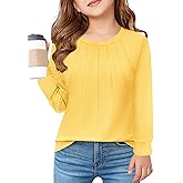 Haloumoning Girls Pleated Long Sleeve Shirts Fashion Dressy Tunic Tops Blouses 5-14 Years