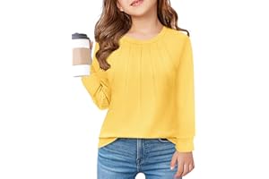 Haloumoning Girls Pleated Long Sleeve Shirts Fashion Dressy Tunic Tops Blouses 5-14 Years