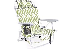 Canpsky Portable Beach Chair for Adults, Outdoor Lightweight Camping Chair Lay Flat Folding Backpack Beach Reclining Chair with 4 Positions, Headrest, Cooler Pouch, Cup Holder, Grass Green