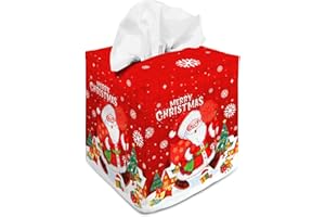 IRADA Tissue Box Cover Square Canvas Decorative Tissue Box Holder Cute Funny Cube Tissue Case Cover-Xmas Decor Christmas Santa Claus Tissue Box Cover