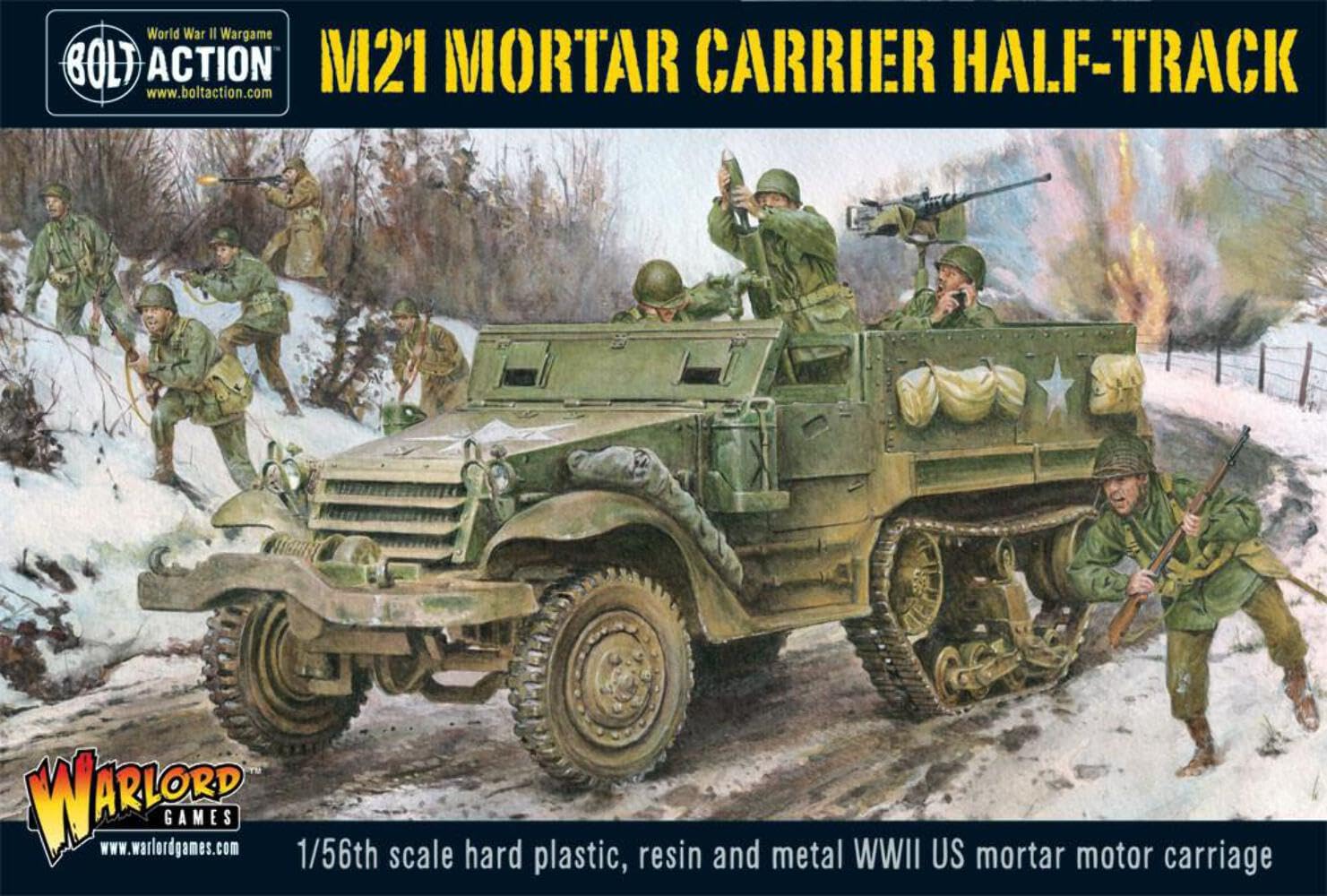Warlord Bolt Action M21 Mortar Carrier Half-Track 1:56 WWII Table Top Wargaming Plastic Model Kit 402613002, Small