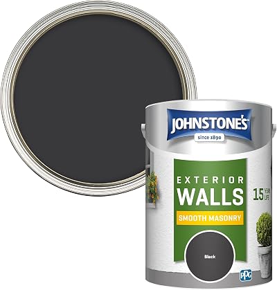 Johnstone's Exterior Smooth Masonry Paint Black 5L Up to 15 Years Protection