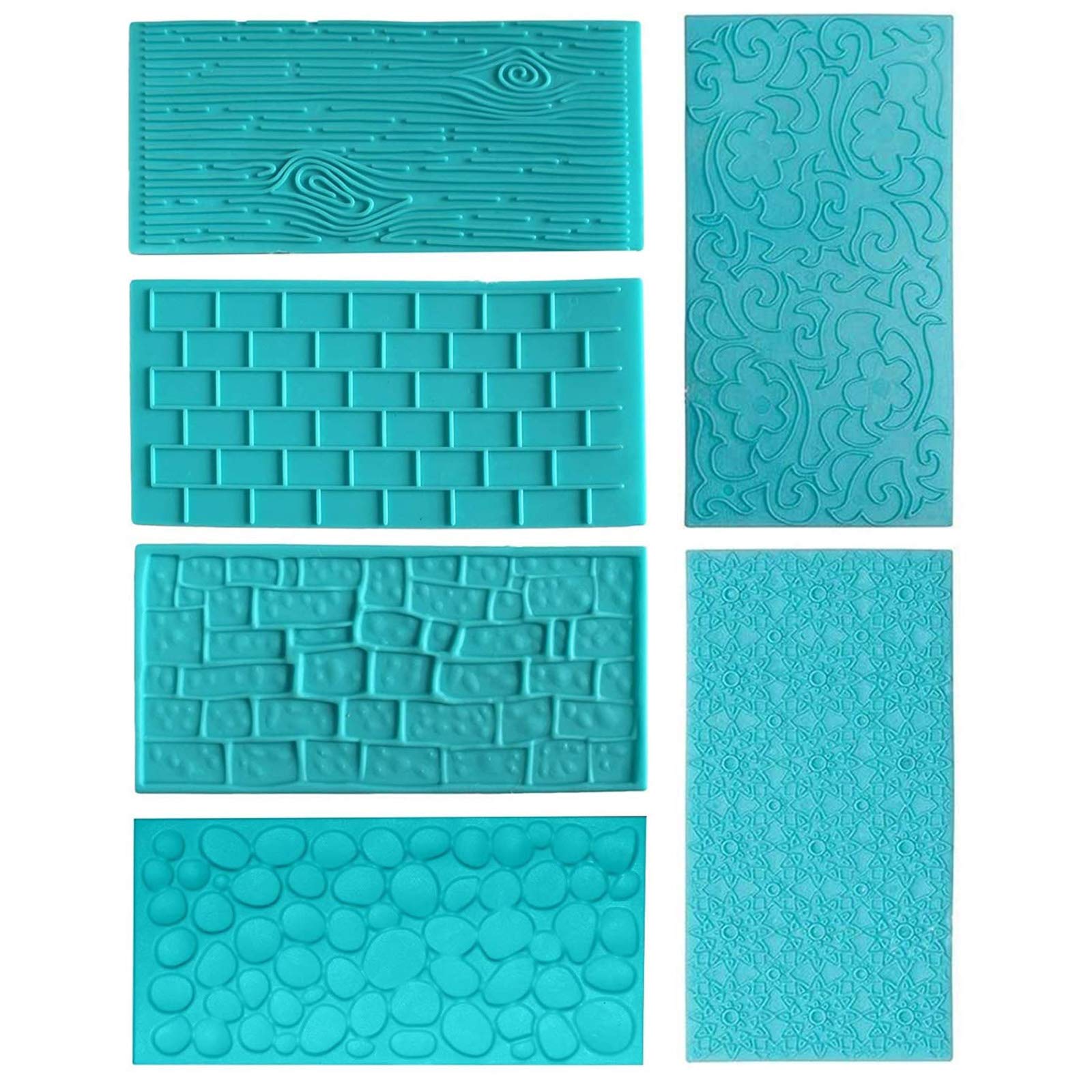 TheStriven 6 Pieces Fondant Impression Mat Baking Tools Fondant Cake Mold Bakeware Pad Embossed Mould Texture Emboss Baking Mold for Cake Edge Pattern DIY Stone Wall Bark Texture Imprint Mat