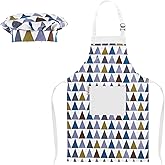 Kids Apron and Chef Hat Set-Adjustable Child Apron for Boys and Girls for Cooking Baking Triangles