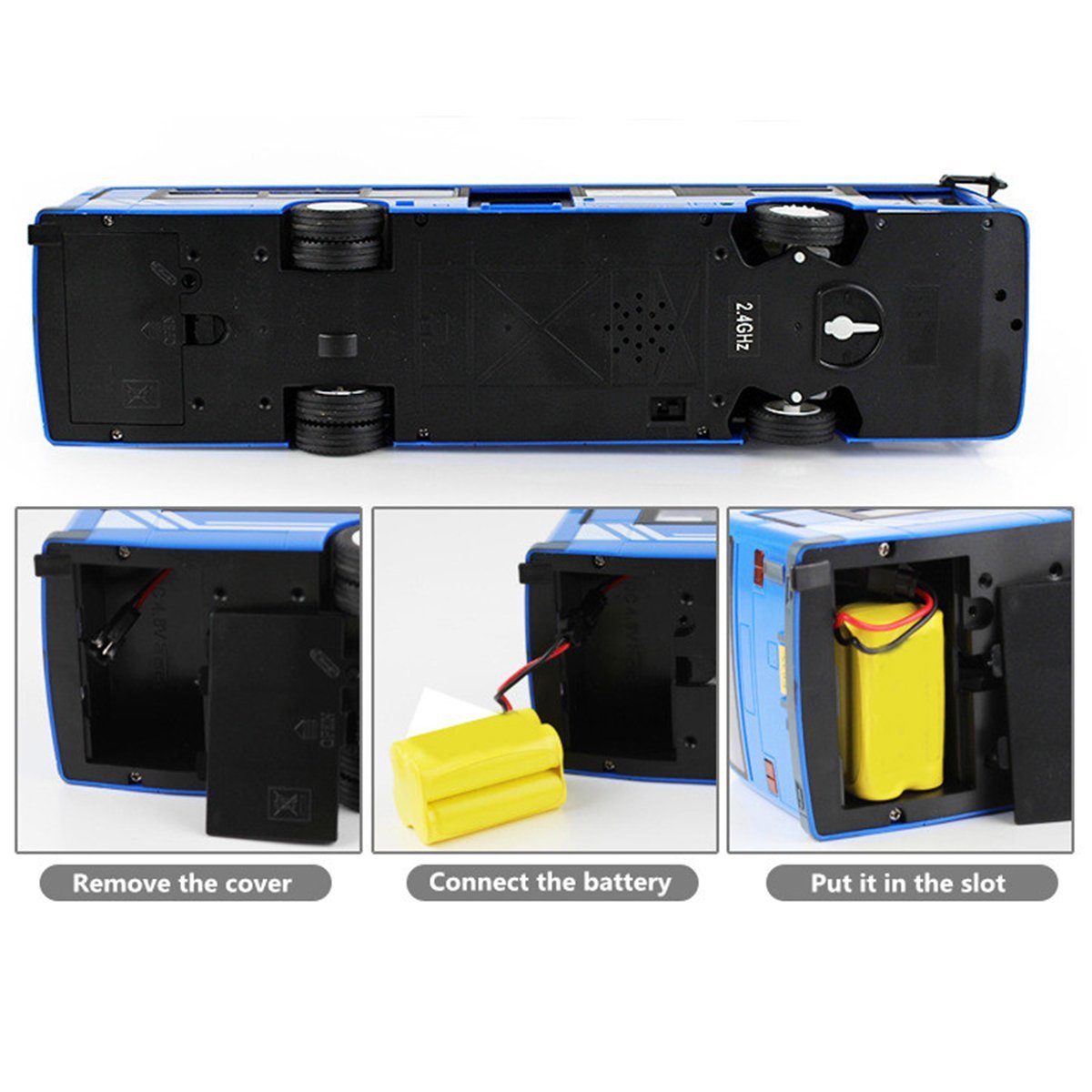 Hugine 2.4G RC Bus With Opening Doors And Realistic Sounds 6 Channel Remote Control City Bus Express Bus School Bus Rechargeable Toy For Kids (Blue)