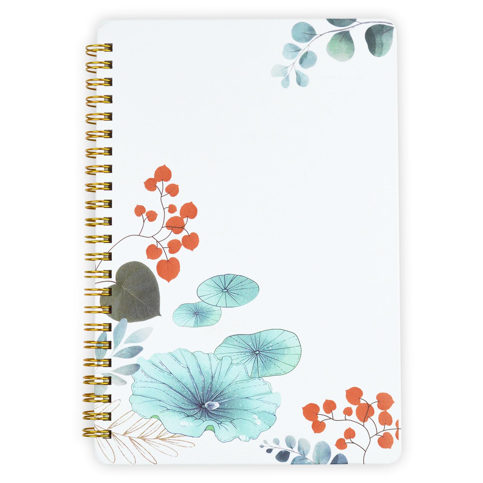 Mlife Spiral Notebook A5 lined,Notebooks Spiral Bound 160Pages,100g/m²note pad,8.5 "X 6" Notebooks with Pockets,Elastic for Adult Diary&Journal Notebook-Lotus Leaf