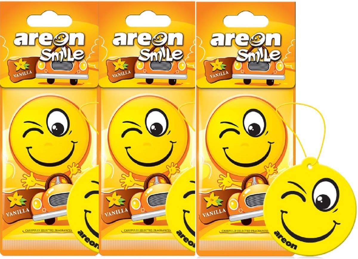 Areon Smile Dry Car Air Freshener Vanilla Sweet Yellow Fun Multi Pack of 3