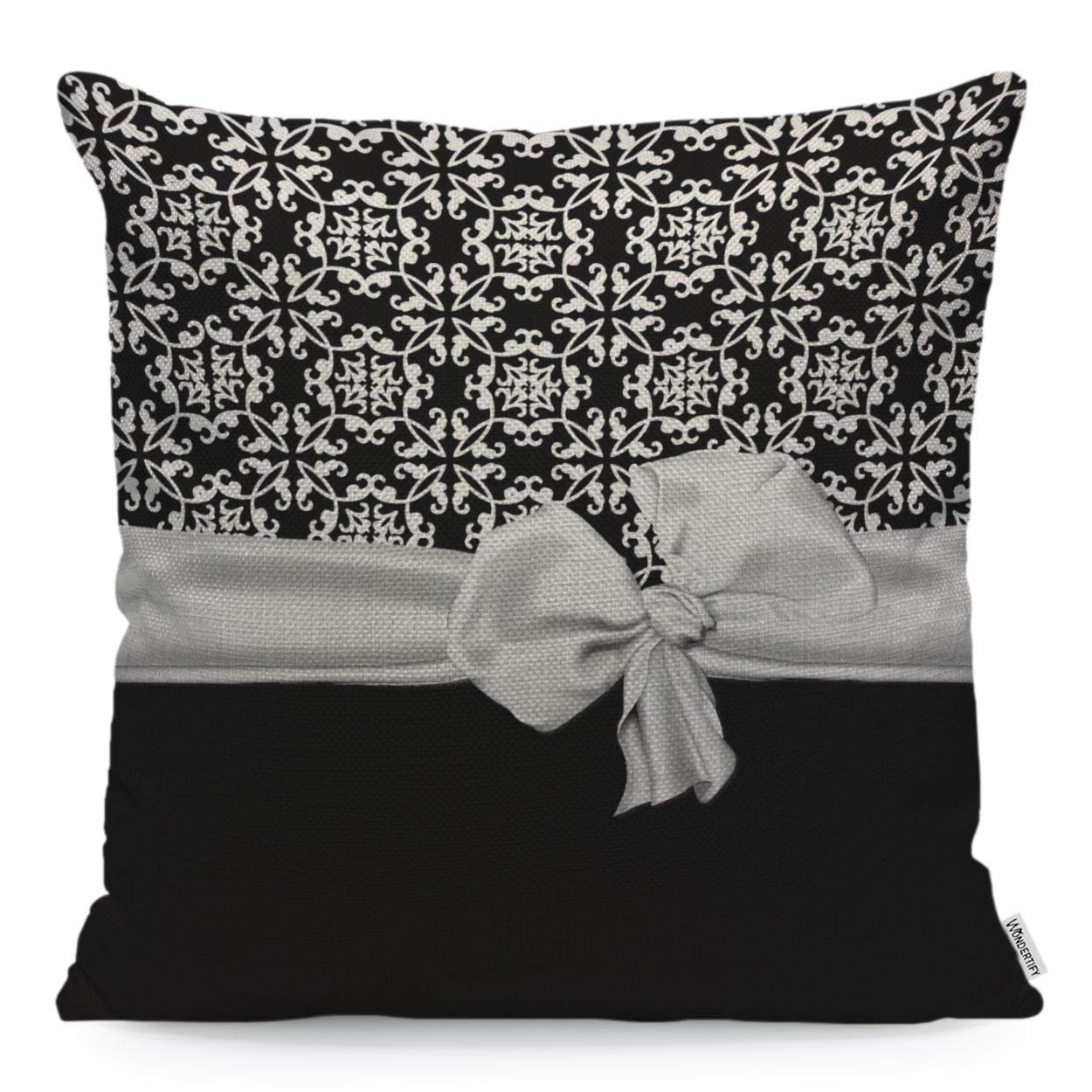 Photo 1 of WONDERTIFY Throw Pillow Case Cover Stylish Black and White Euro Flower Pattern with Bow Soft Linen Pillow Case for Decorative Bedroom/Livingroom/Sofa/Farm House Cushion Covers Couch Pillow 18x18 Inch
