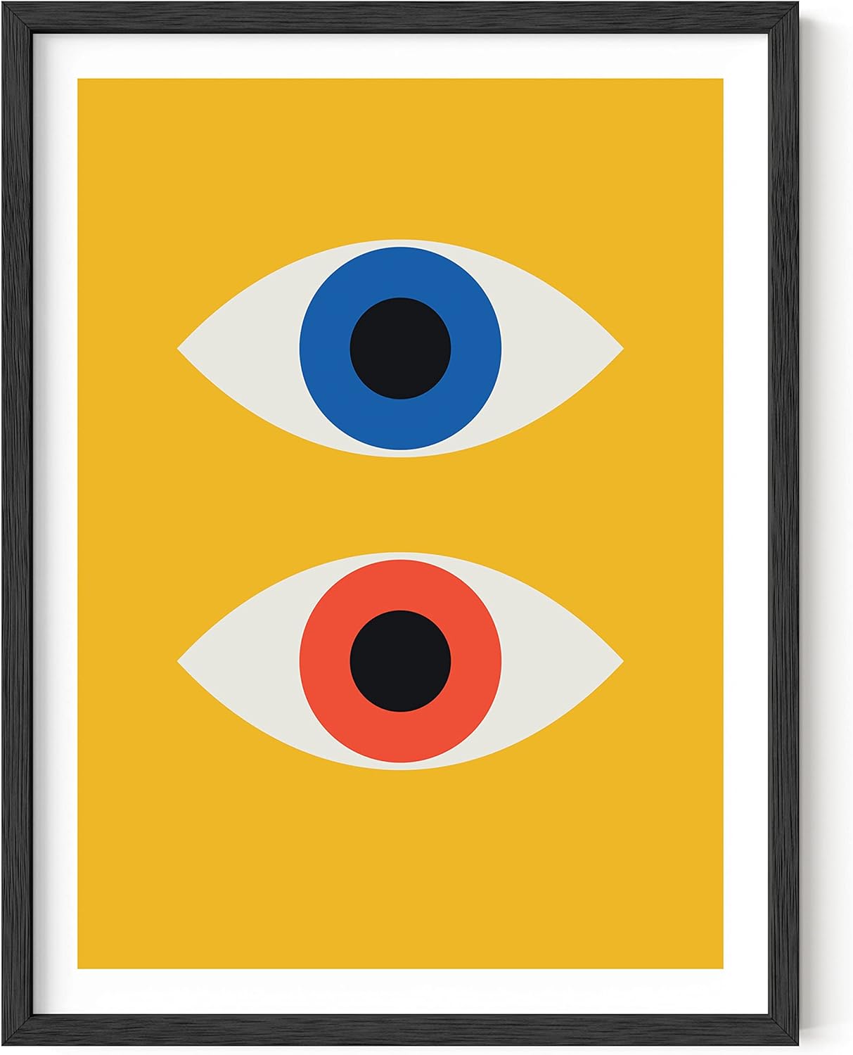Wall Décor - HAUS AND HUES Mid Century Modern Wall Art Print - Retro Wall Art, Evil Eye Decor, Yellow Wall Art, Bauhaus Poster, Geometric Wall Art Decor, Large Abstract Art Wall Decor (Framed Black, 12x16)