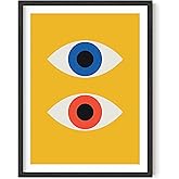 HAUS AND HUES Mid Century Modern Wall Art Print - Retro Wall Art, Evil Eye Decor, Yellow Wall Art, Bauhaus Poster, Geometric 