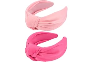VELSCRUN Headbands, 2 Pcs Wide Knotted Hairbands for Women in Pink and Red, Satin Hair Accessories for Washing Face, Hairbands for Women, Hairband Gifts for Women Gilrs