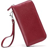 Moflycom Womens Wallet RFID Blocking Genuine Leather Zip Around Wallet Clutch Wristlet Travel Long Purse for Women