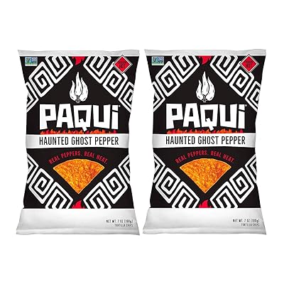 PAQUI Spicy Hot Tortilla Chips, Gluten Free Snacks, Haunted Ghost Pepper - 7 ounce ( Pack of 2 )