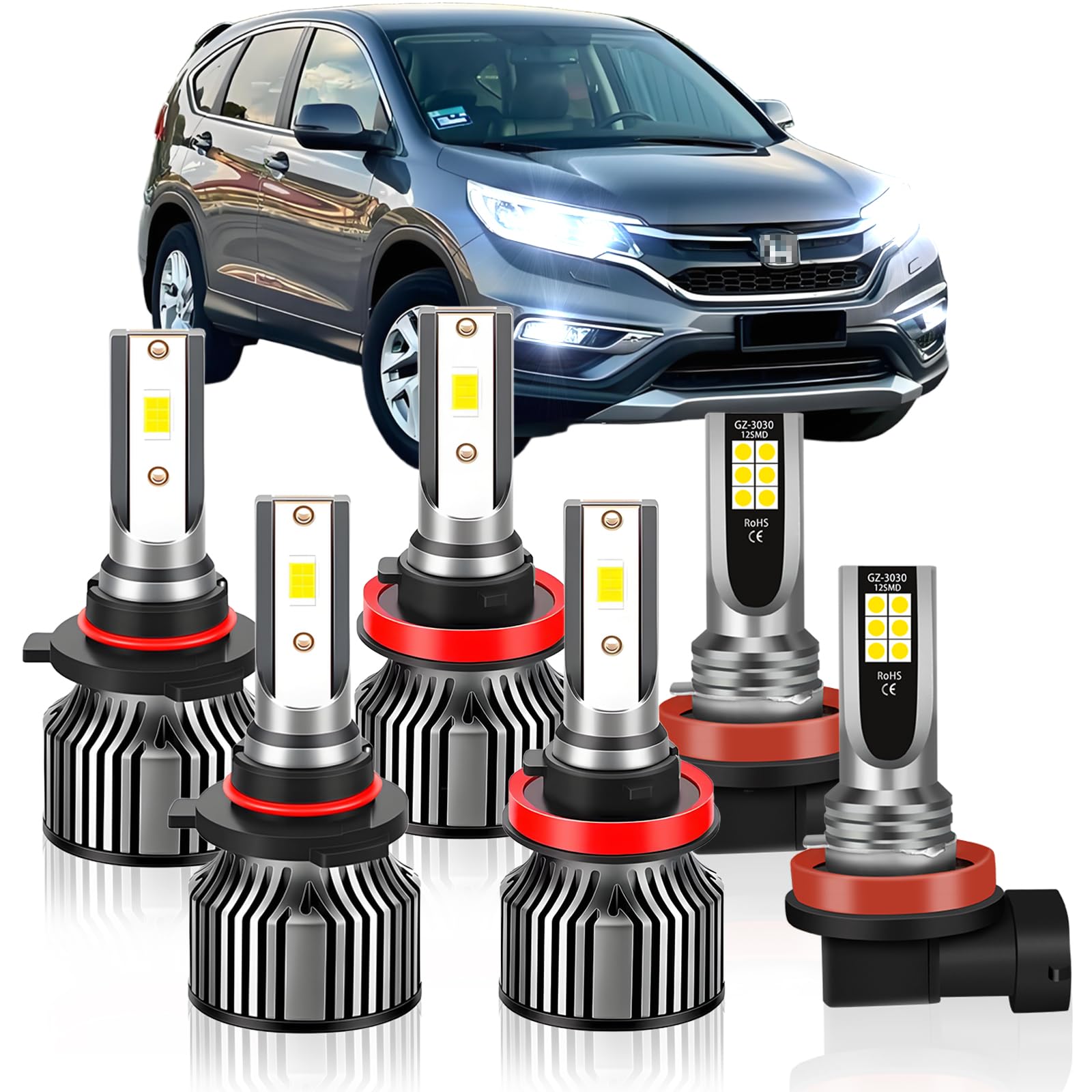 Photo 1 of Fits for Honda CRV 2015-2022 Fog Lights Bulbs Combo, 6000K Super Bright White Hi/Lo Beam and Fog Lights Blubs Package,400% Brightness with,Waterproof,1:1 Size as Stock Bulbs, Plug and Play,Pack of 6